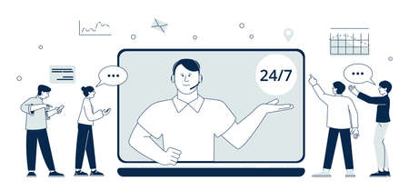 Online helping service. Professional client assistance, advice support. Chat system with hotline...