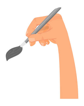 Hand holding paintbrush. Artist icon in cartoon styleのイラスト素材