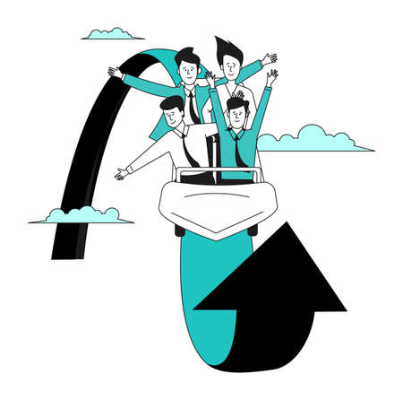 People riding together on roller coaster. Teamwork conceptのイラスト素材