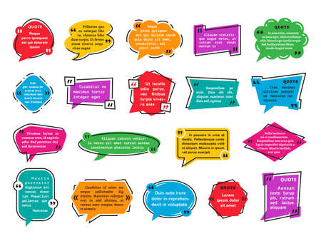 Quote text frames. Quotes blocks, info text frame. Speech box and bubbles, blog website comments spaces. Feedback, titles tidy vector elementsのイラスト素材