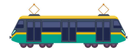 Tram icon. Trolley side view. Green streetcarのイラスト素材