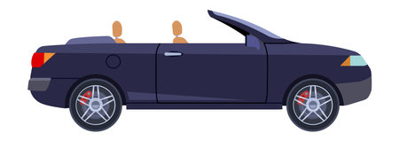 Black cabriolet icon. Car side view in cartoon styleのイラスト素材