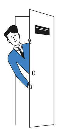 Man looking from behing door. Person peeking outのイラスト素材