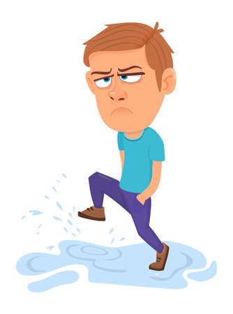 Angry kid walking in puddle. Children bad behaviorのイラスト素材