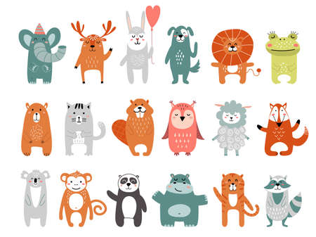 Scandinavian characters. Art african and forest animals. Piccolo lion, rabbit, frog and bear. Wild...