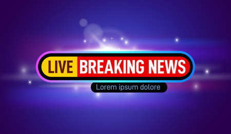 Live breaking news. Television channel background, headline of report or show. Technology graphics, digital tv logo with lights and flash, exact vector bannerのイラスト素材