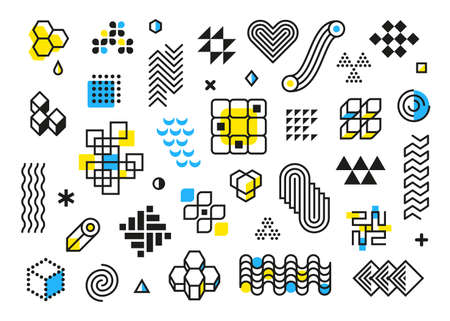Memphis minimal geometric shapes. Business shaping, form triangle elements. Circle, arrows line...