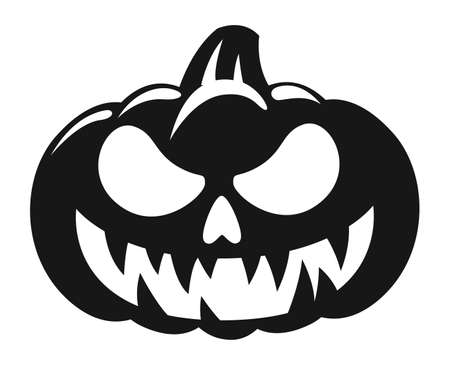 Spooky pumpkin face icon. Evil grin teeth black silhouetteのイラスト素材