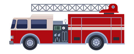 Fire truck side view. Firefighter transport icon