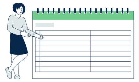 Woman showing planner notebook. Scheduling process iconのイラスト素材