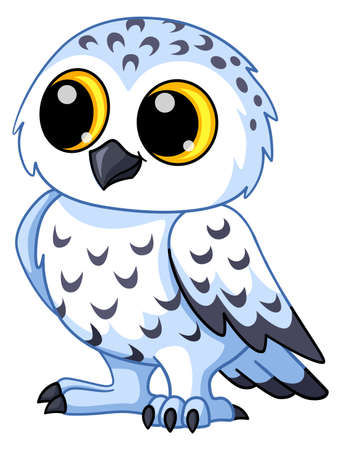Snowy owl baby. Cartoon arctic white birdのイラスト素材