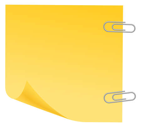 Yellow square paper note fixed with paper clipsのイラスト素材