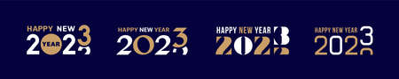 New year 2023 logo. Date numbers typography labels, business stickers for calendar. Geometric style...
