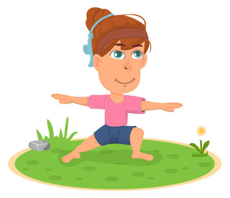 Girl in yoga pose. Happy kid morning exerciseのイラスト素材