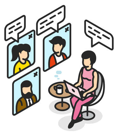 Web conference icon. Isometric people online meetingのイラスト素材