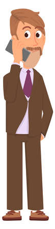 Office worker talking on phone. Calling cartoon businessmanのイラスト素材