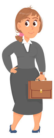 Female office worker with briefcase. Businesswoman cartoon characterのイラスト素材