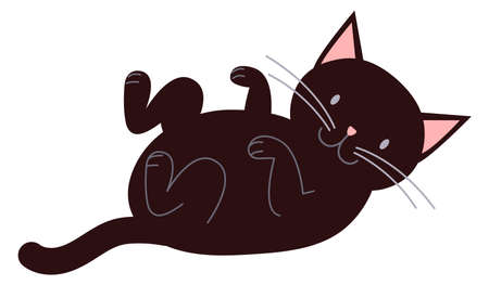 Playing black cat laying on back. Cute kitten petのイラスト素材