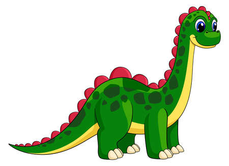 Funny green cartoon dinosaur. Cute baby dinoのイラスト素材