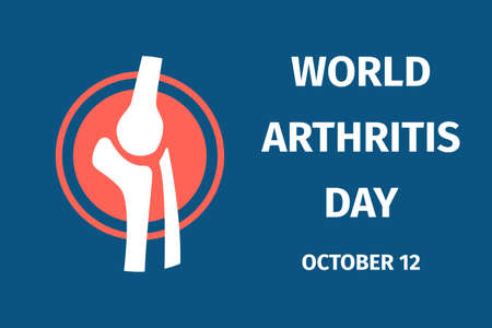 World arthritis day. Bone in red pain rings, flat symbol of osteoarthritis or rheumatism in knee. Disease  , healthcare medical recent vector bannerのイラスト素材