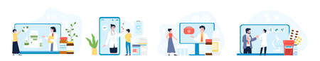 Telemedicine concept. Clinical worker, doctors communication with patients. Online medical help with...