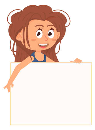 Pretty girl with white paper banner. Smiling kidのイラスト素材