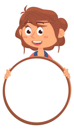 Round white board in cute cartoon girl handsのイラスト素材