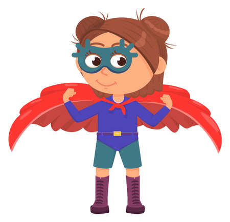 Girl in superhero mask. Kid dream power characterのイラスト素材