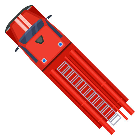 Firefighter truck icon. Red fireman car top viewのイラスト素材