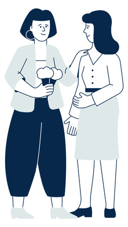 Two women eating ice cream together. Female relationshipのイラスト素材