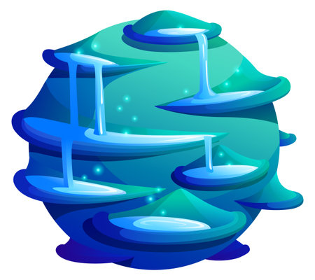 Bright water planet. Cartoon blue space rockのイラスト素材