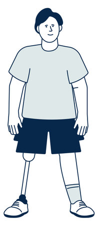 Happy man with prosthetic leg. Amputee with artificial limbのイラスト素材