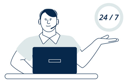 24 hours customer service worker. Online help deskのイラスト素材