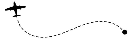 Aircraft route dashed line. Flight trajectory icon