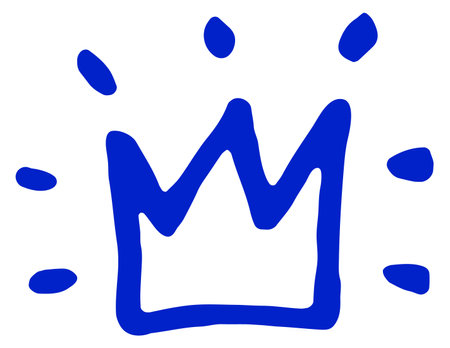 Shining crown doodle. Blue brush stroke drawingのイラスト素材