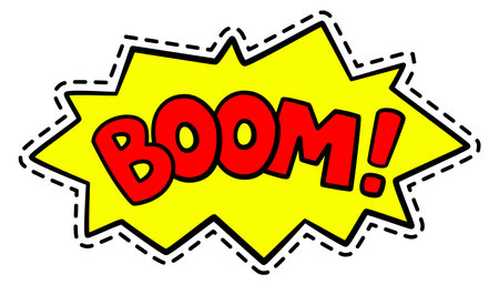 Boom message in comic explosion style. Funny stickerのイラスト素材