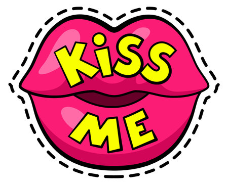 Kiss me sticker. Sexy female lips in pop art styleのイラスト素材
