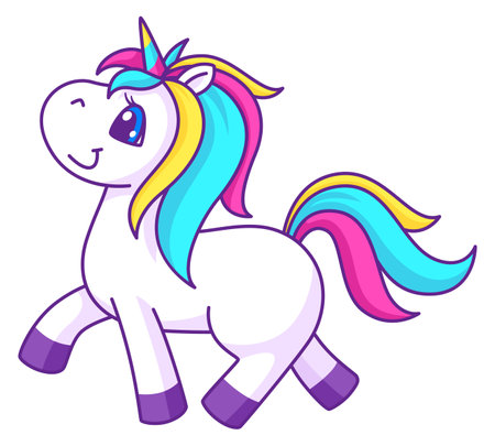 Walking unicorn. Happy fairytale animal. Magic creatureのイラスト素材
