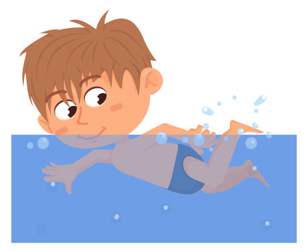 Boy swimming in water. Cartoon kid. Happy childのイラスト素材