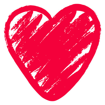 Red heart in hand drawn style. Grunge etching love symbolのイラスト素材