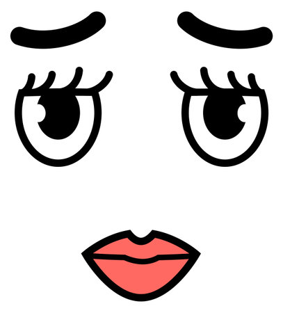 Female face expression. Doodle funny cute emotionのイラスト素材