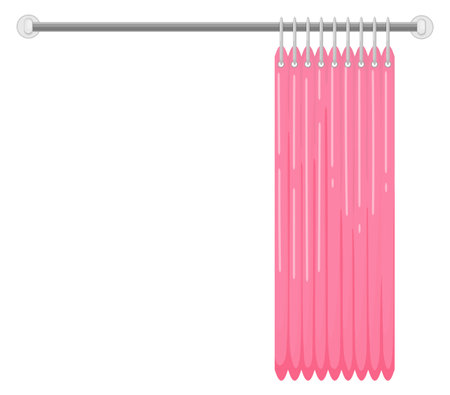 Bathroom curtain hanging. Pink shower textile drapesのイラスト素材