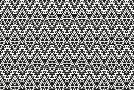 Black white tribal aztec seamless pattern. Ethnic indian hipster fabric print, geometric stripes and triangles background. African or mexican tidy vector textureのイラスト素材