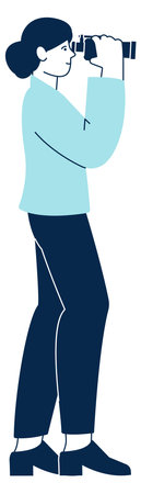 Woman looking in binoculars. Future business vision icon