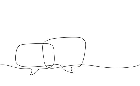One line message bubble. Drawing art message conversation elements. Communication speech clouds, empty dialogue text tidy vector designのイラスト素材