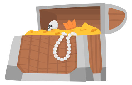 Treasure chest full of gold and gems. Pirate wealth iconのイラスト素材