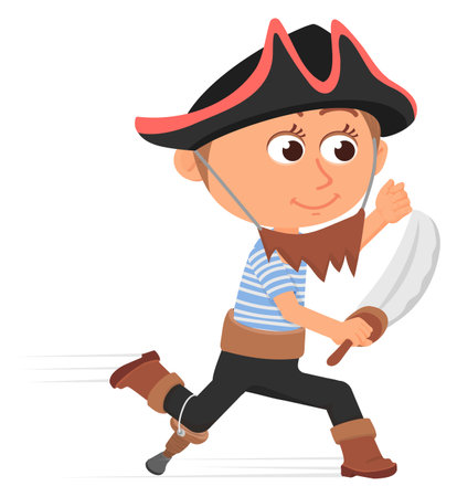 Funny boy pirate with sword. Playing kid characterのイラスト素材