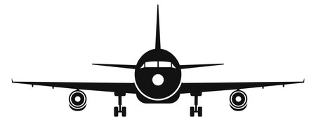Black airplane silhouette front view. Plane symbolのイラスト素材