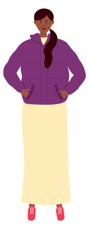Black female student. Young woman in long skirtのイラスト素材
