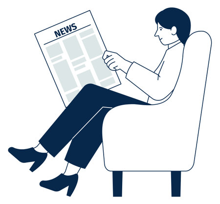 Woman reading news. Person sit on armchair with newspaperのイラスト素材